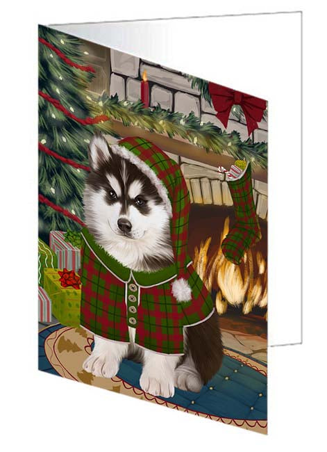 The Stocking was Hung Siberian Husky Dog Handmade Artwork Assorted Pets Greeting Cards and Note Cards with Envelopes for All Occasions and Holiday Seasons GCD71399