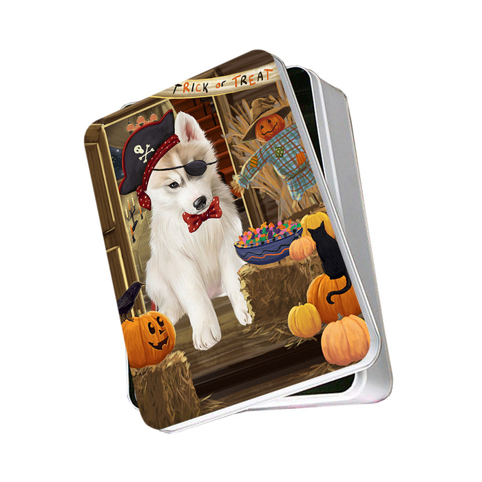 Enter at Own Risk Trick or Treat Halloween Siberian Huskie Dog Photo Storage Tin PITN53301