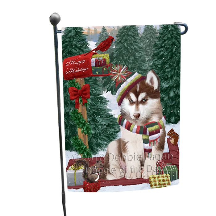 Merry Christmas Woodland Sled Siberian Husky Dog Garden Flag GFLG55340