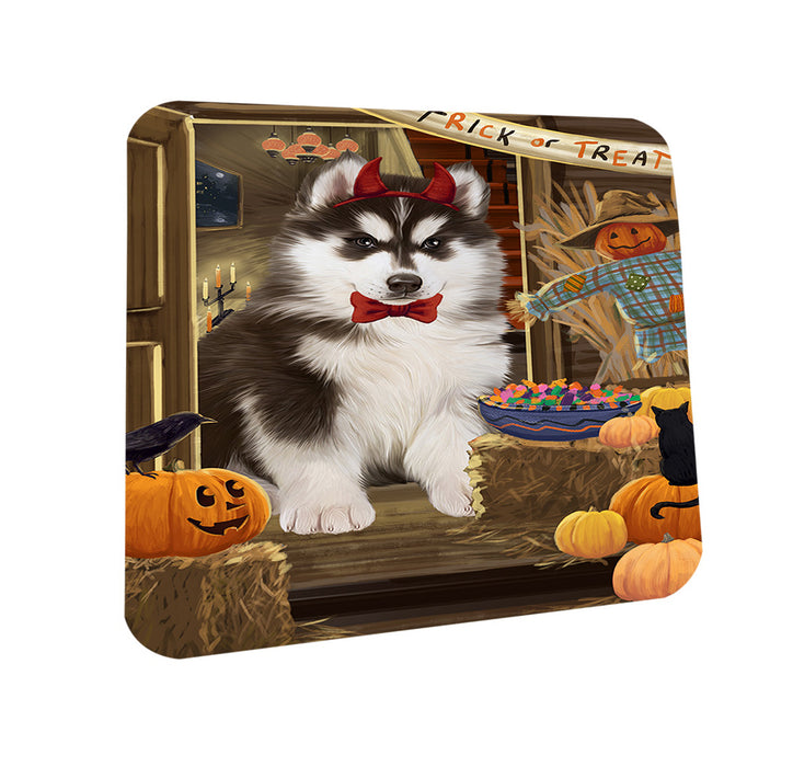 Enter at Own Risk Trick or Treat Halloween Siberian Huskie Dog Coasters Set of 4 CST53260