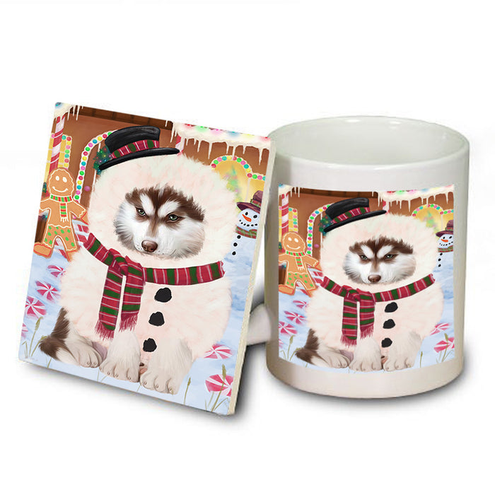 Christmas Gingerbread House Candyfest Siberian Husky Dog Mug and Coaster Set MUC56559