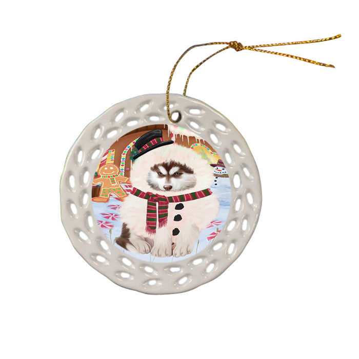Christmas Gingerbread House Candyfest Siberian Husky Dog Ceramic Doily Ornament DPOR56923