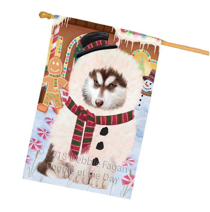 Christmas Gingerbread House Candyfest Siberian Husky Dog House Flag FLG57251