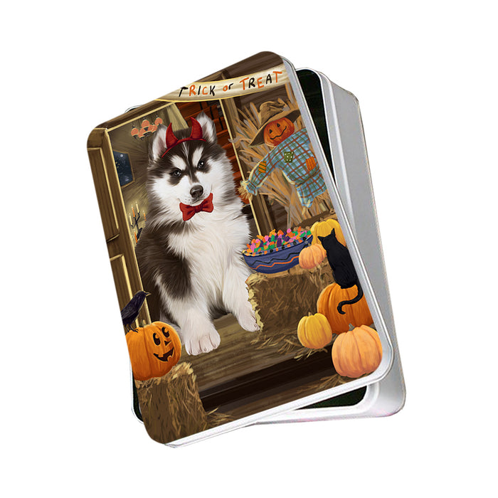 Enter at Own Risk Trick or Treat Halloween Siberian Huskie Dog Photo Storage Tin PITN53302