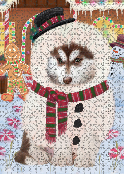 Christmas Gingerbread House Candyfest Siberian Husky Dog Puzzle with Photo Tin PUZL94468