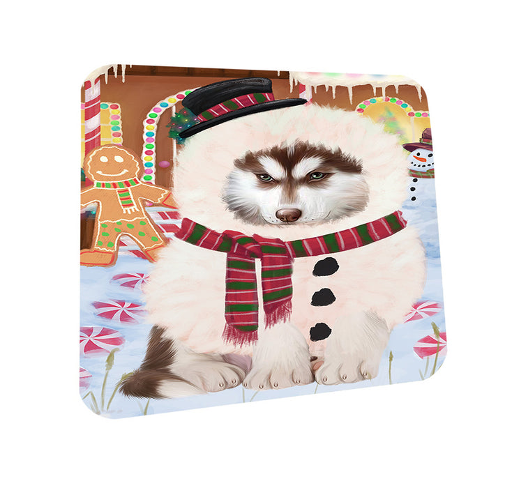 Christmas Gingerbread House Candyfest Siberian Husky Dog Coasters Set of 4 CST56525