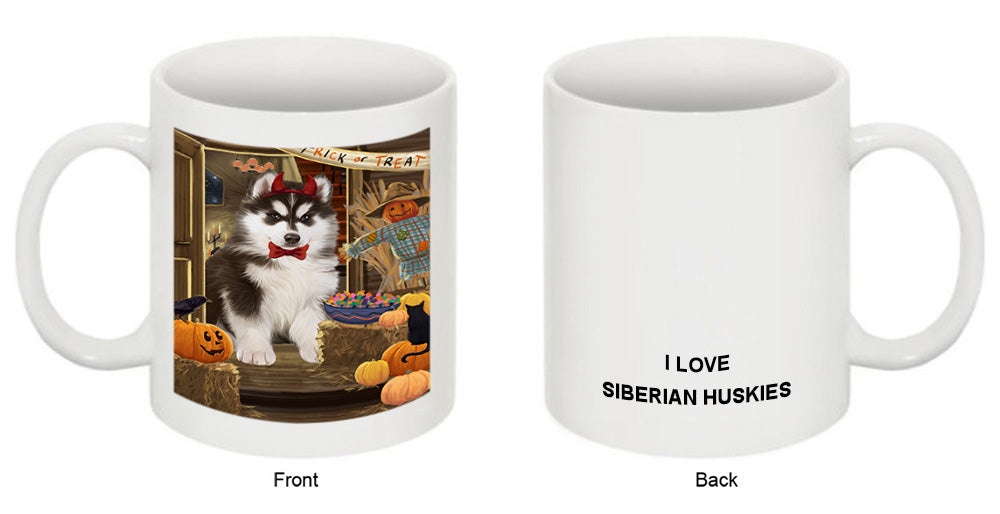 Enter at Own Risk Trick or Treat Halloween Siberian Huskie Dog Coffee Mug MUG48700