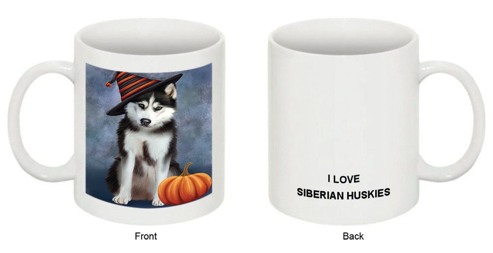 Happy Halloween Siberian Husky Dog Wearing Witch Hat with Pumpkin Coffee Mug MUG50179