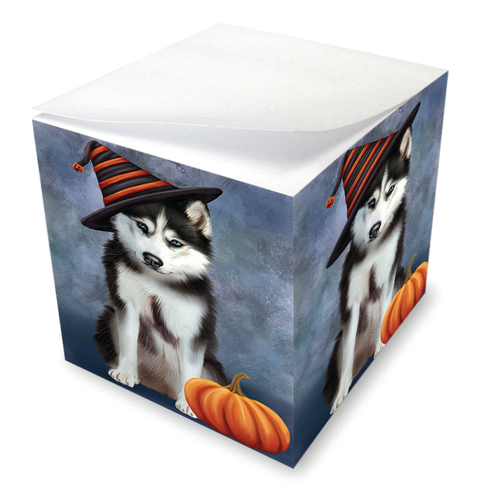 Happy Halloween Siberian Husky Dog Wearing Witch Hat with Pumpkin Note Cube NOC56427
