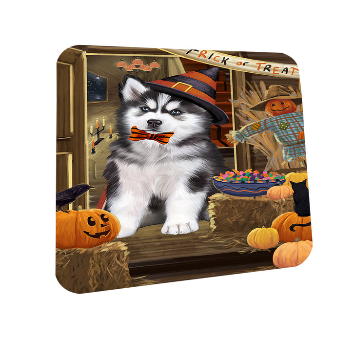Enter at Own Risk Trick or Treat Halloween Siberian Huskie Dog Coasters Set of 4 CST53261