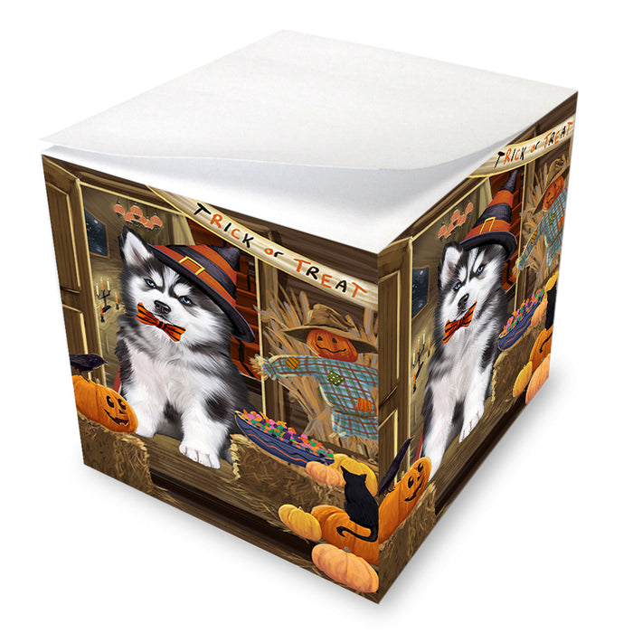 Enter at Own Risk Trick or Treat Halloween Siberian Huskie Dog Note Cube NOC53303