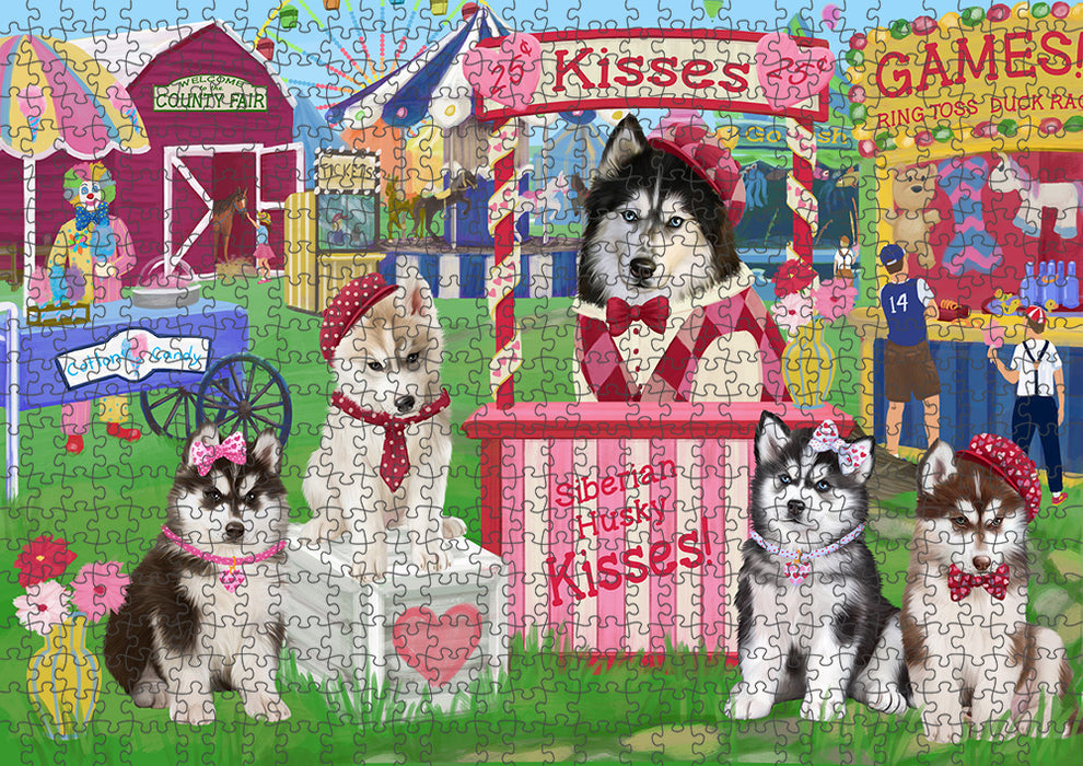 Carnival Kissing Booth Siberian Huskies Dog Puzzle with Photo Tin PUZL92372