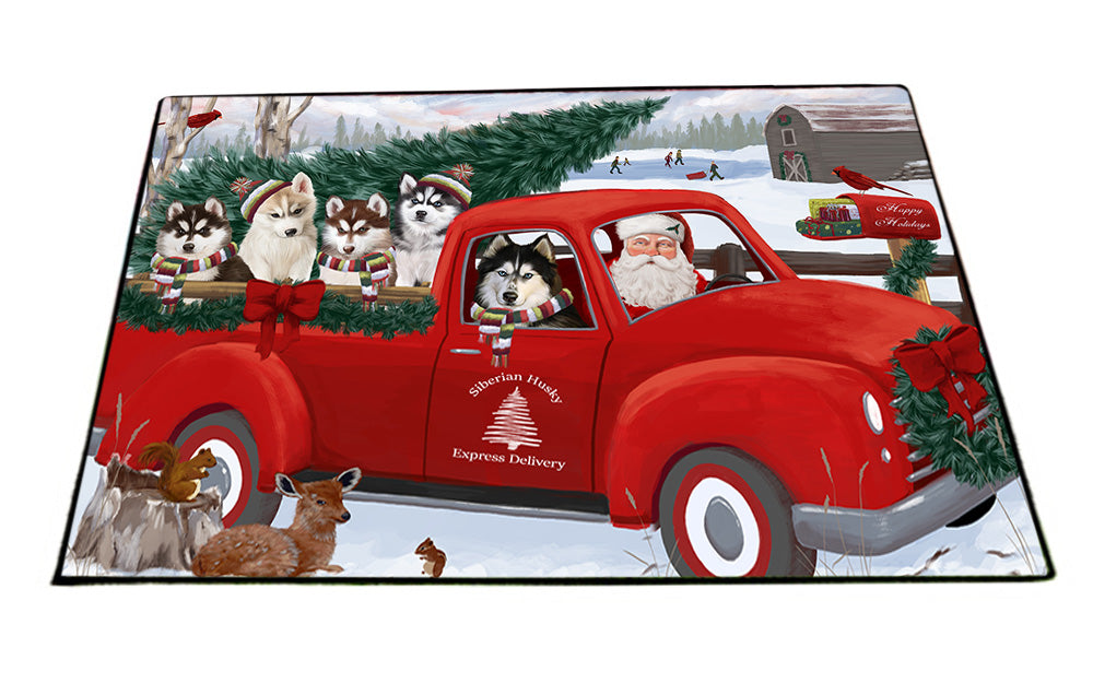 Christmas Santa Express Delivery Siberian Huskies Dog Family Floormat FLMS52500