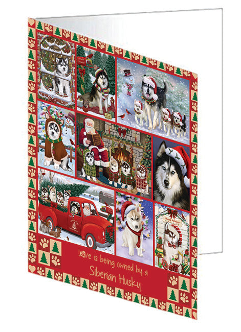 Love is Being Owned Christmas Siberian Husky Dogs Handmade Artwork Assorted Pets Greeting Cards and Note Cards with Envelopes for All Occasions and Holiday Seasons GCD79004