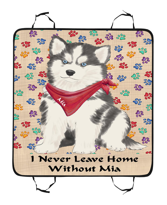 Personalized I Never Leave Home Paw Print Siberian Huskie Dogs Pet Back Car Seat Cover