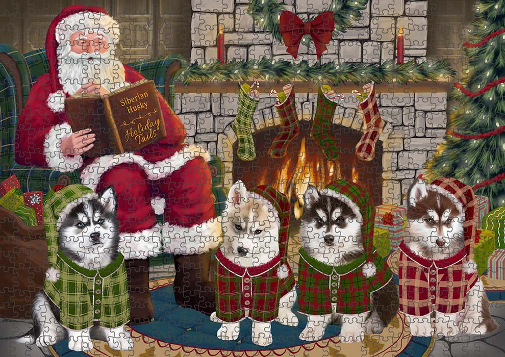 Christmas Cozy Holiday Tails Siberian Huskies Dog Puzzle with Photo Tin PUZL89772