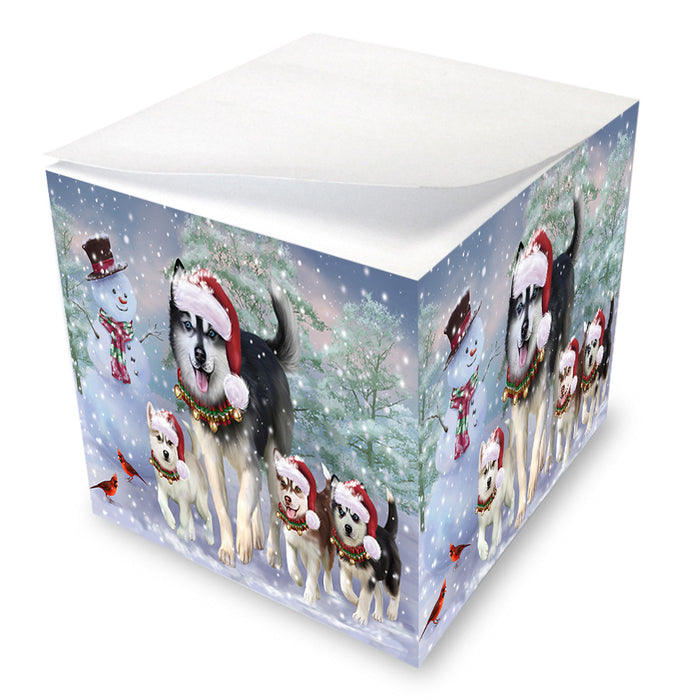 Christmas Running Family Dogs Siberian Huskies Dog Note Cube NOC55873