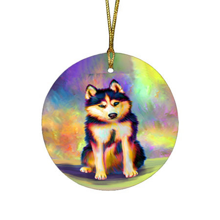 Paradise Wave Siberian Husky Dog Round Flat Christmas Ornament RFPOR56438