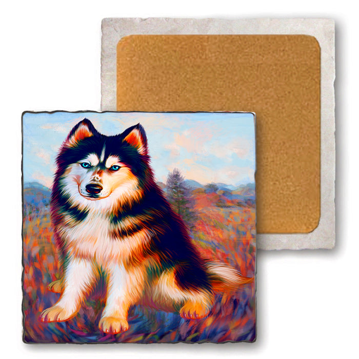 Mystic Blaze Siberian Husky Dog Set of 4 Natural Stone Marble Tile Coasters MCST48589