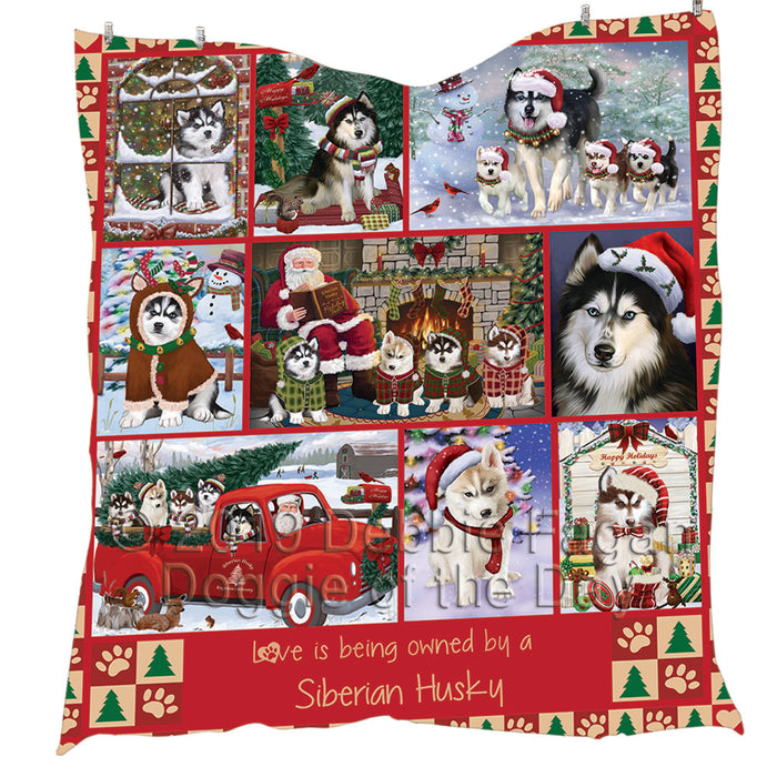 Love is Being Owned Christmas Siberian Husky Dogs Quilt