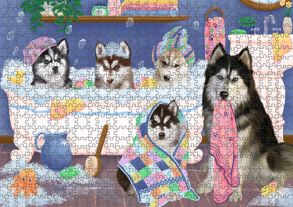 Rub A Dub Dogs In A Tub Siberian Huskies Dog Puzzle with Photo Tin PUZL95508