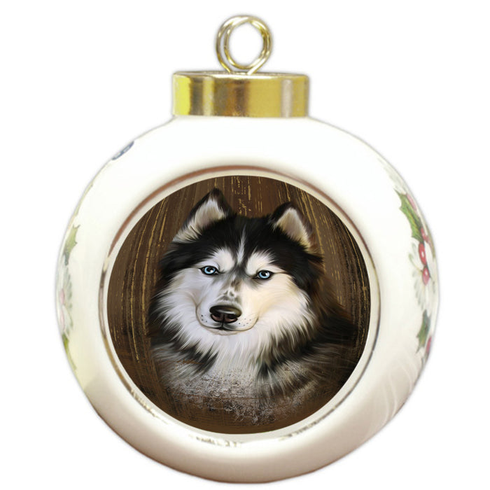 Rustic Siberian Husky Dog Round Ball Christmas Ornament RBPOR50490