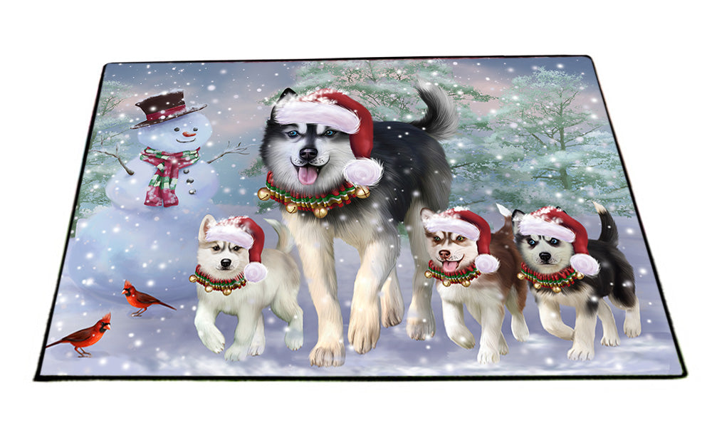 Christmas Running Family Dogs Siberian Huskies Dog Floormat FLMS54553