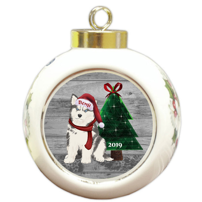 Custom Personalized Siberian Huskie Dog Glassy Classy Christmas Round Ball Ornament