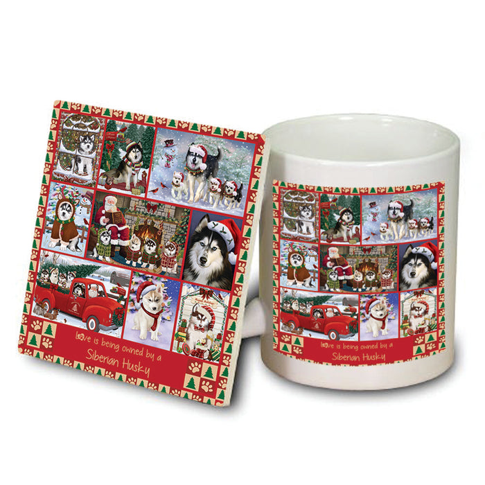 Love is Being Owned Christmas Siberian Husky Dogs Mug and Coaster Set MUC57251
