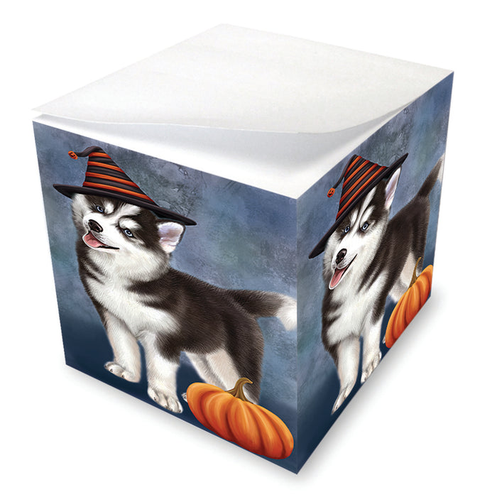 Happy Halloween Siberian Husky Dog Wearing Witch Hat with Pumpkin Note Cube NOC56458