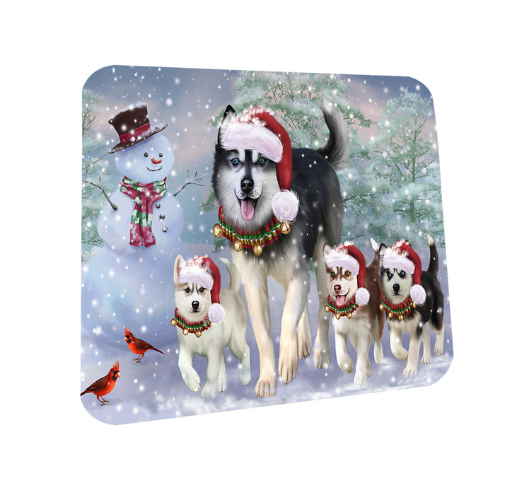 Christmas Running Family Dogs Siberian Huskies Dog Coasters Set of 4 CST54185