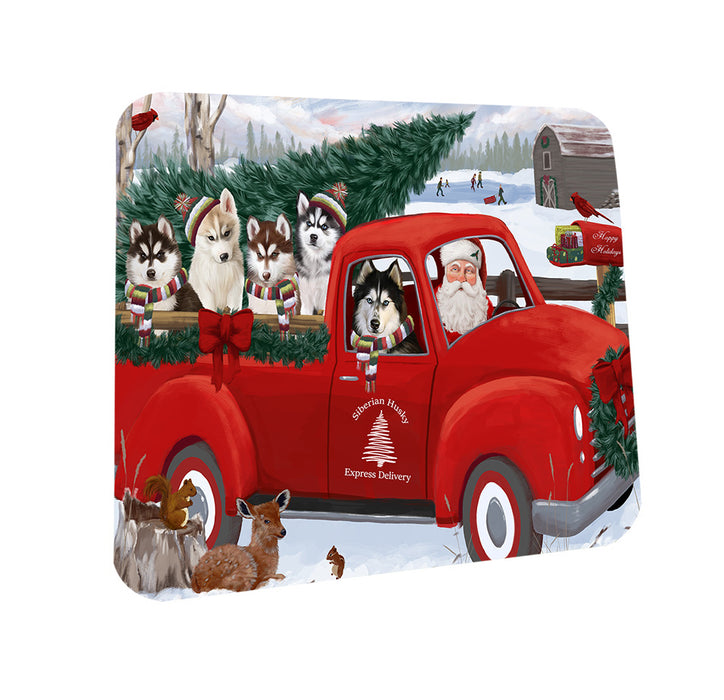 Christmas Santa Express Delivery Siberian Huskies Dog Family Coasters Set of 4 CST55029