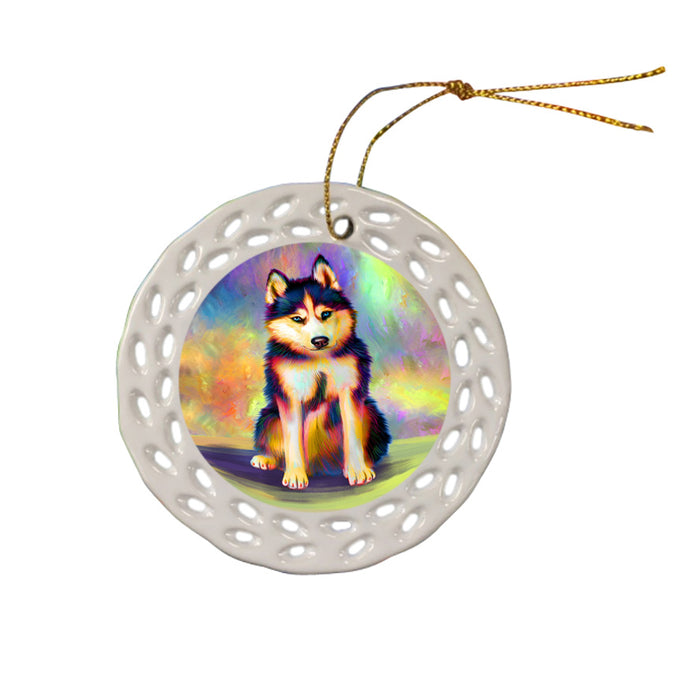 Paradise Wave Siberian Husky Dog Ceramic Doily Ornament DPOR56438