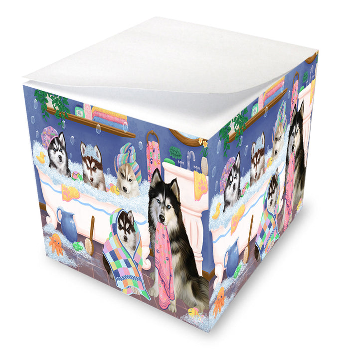 Rub A Dub Dogs In A Tub Siberian Huskies Dog Note Cube NOC54899