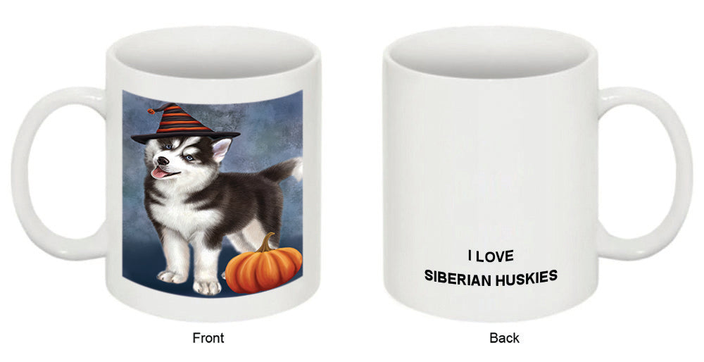 Happy Halloween Siberian Husky Dog Wearing Witch Hat with Pumpkin Coffee Mug MUG50210