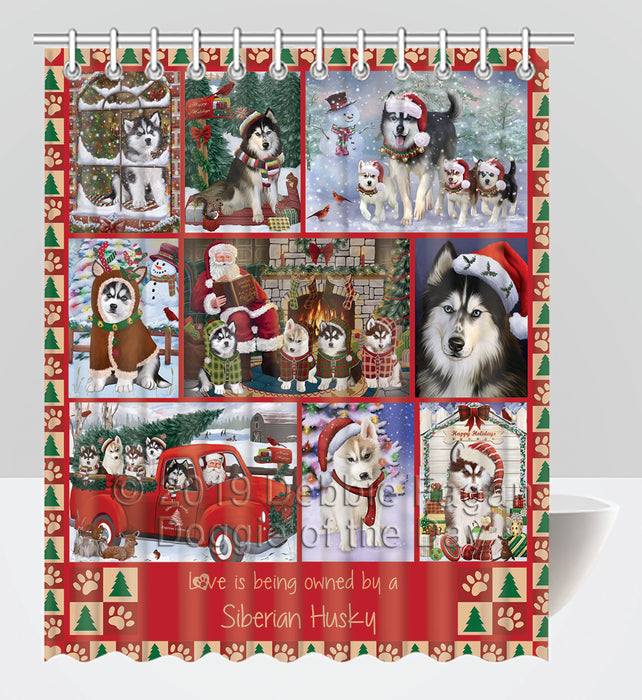 Love is Being Owned Christmas Siberian Husky Dogs Shower Curtain