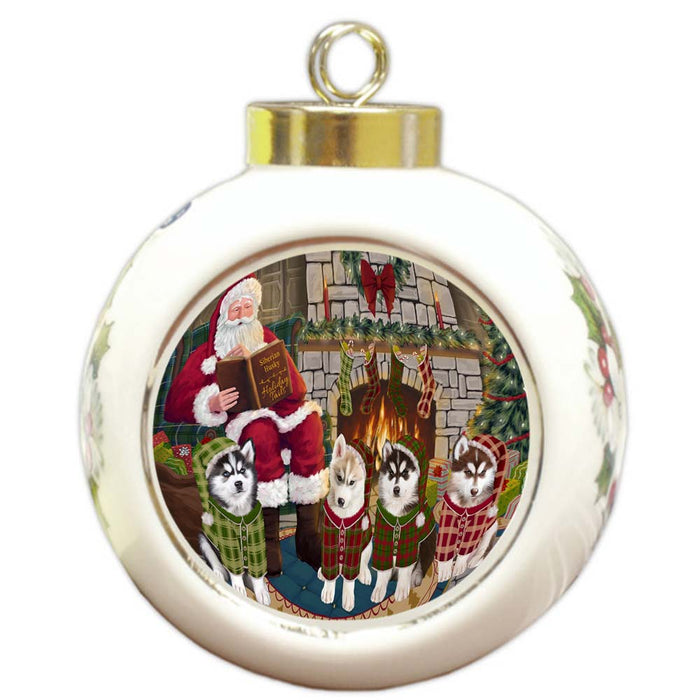 Christmas Cozy Holiday Tails Siberian Huskies Dog Round Ball Christmas Ornament RBPOR55748