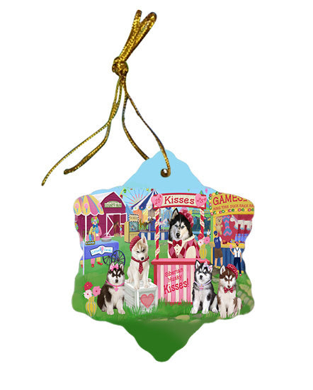 Carnival Kissing Booth Siberian Huskies Dog Star Porcelain Ornament SPOR56398