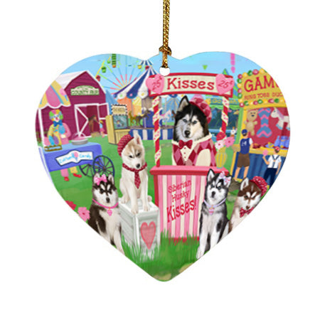 Carnival Kissing Booth Siberian Huskies Dog Heart Christmas Ornament HPOR56398