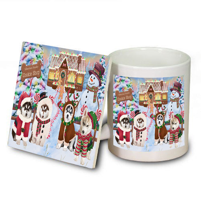 Holiday Gingerbread Cookie Shop Siberian Huskies Dog Mug and Coaster Set MUC56616