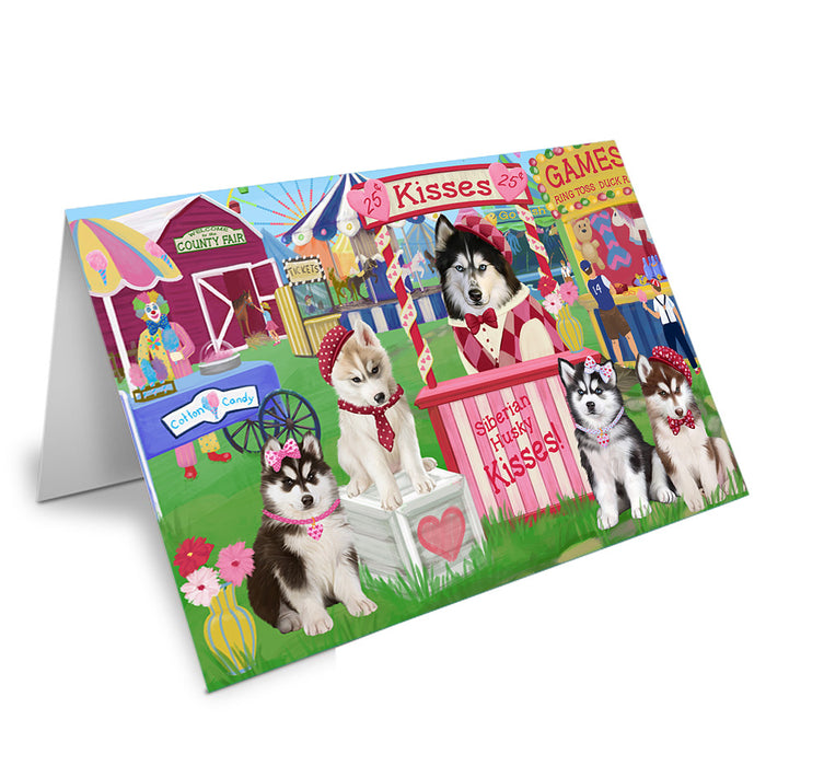 Carnival Kissing Booth Siberian Huskies Dog Handmade Artwork Assorted Pets Greeting Cards and Note Cards with Envelopes for All Occasions and Holiday Seasons GCD72641
