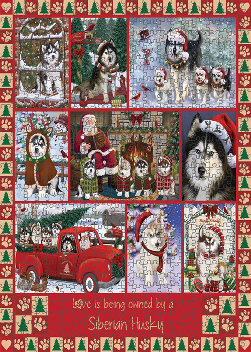 Love is Being Owned Christmas Siberian Husky Dogs Puzzle with Photo Tin PUZL99512
