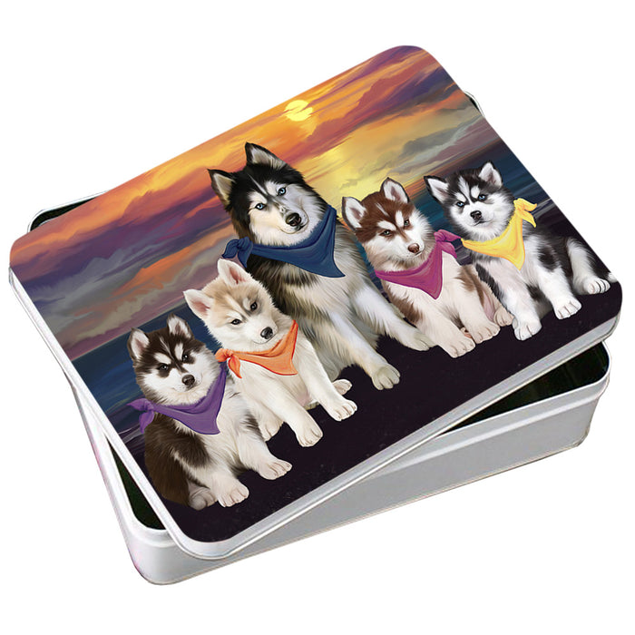 Family Sunset Portrait Siberian Huskies Dog Photo Storage Tin PITN50283