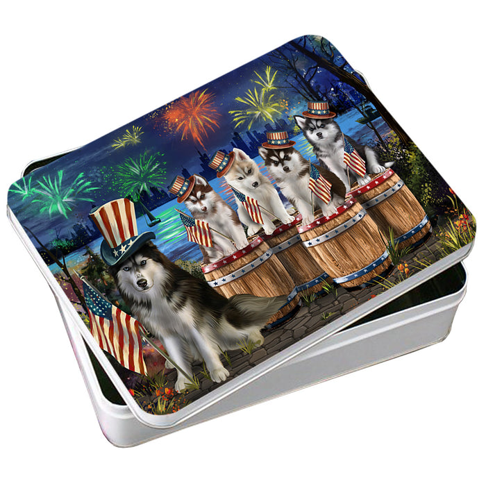 4th of July Independence Day Fireworks Siberian Huskies at the Lake Photo Storage Tin PITN51055