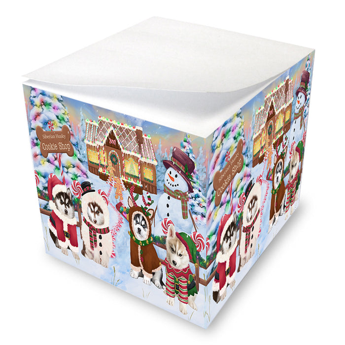 Holiday Gingerbread Cookie Shop Siberian Huskies Dog Note Cube NOC54696