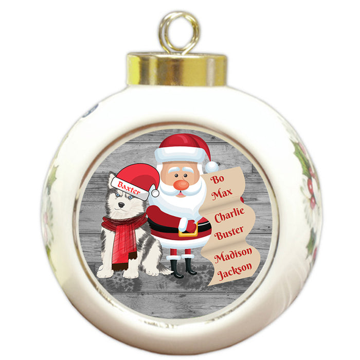 Custom Personalized Santa with Siberian Huskie Dog Christmas Round Ball Ornament
