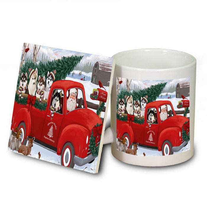 Christmas Santa Express Delivery Siberian Huskies Dog Family Mug and Coaster Set MUC55063