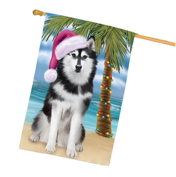 Christmas Summertime Beach Siberian Husky Dog House Flag Outdoor Decorative Double Sided Pet Portrait Weather Resistant Premium Quality Animal Printed Home Decorative Flags 100% Polyester FLG68803