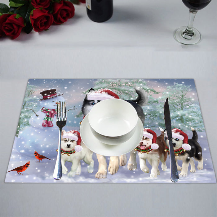 Christmas Running Fammily Siberian Husky Dogs Placemat