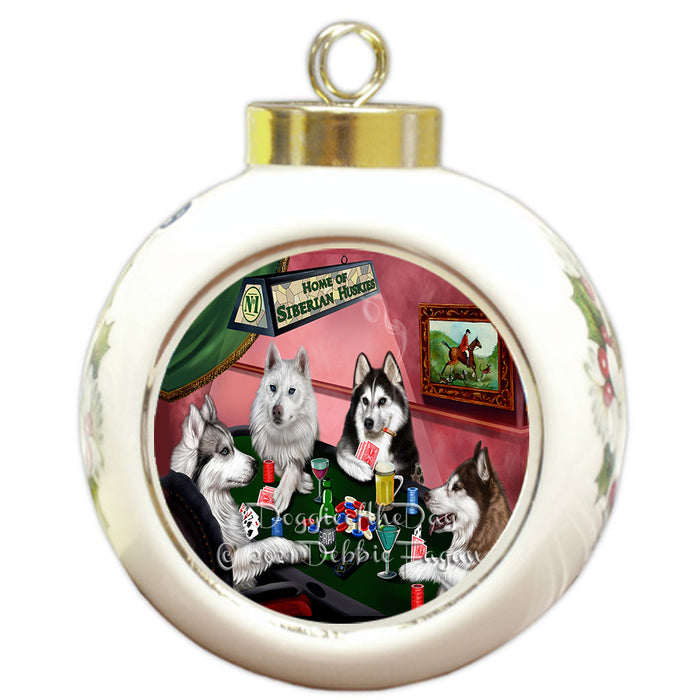 Home of Poker Playing Siberian Husky Dogs Round Ball Christmas Ornament Pet Decorative Hanging Ornaments for Christmas X-mas Tree Decorations - 3" Round Ceramic Ornament